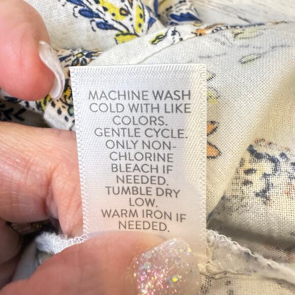 J. Jill XL white blue Floral Long Sleeve peasant blouse cottage coquette fall - Picture 6 of 7